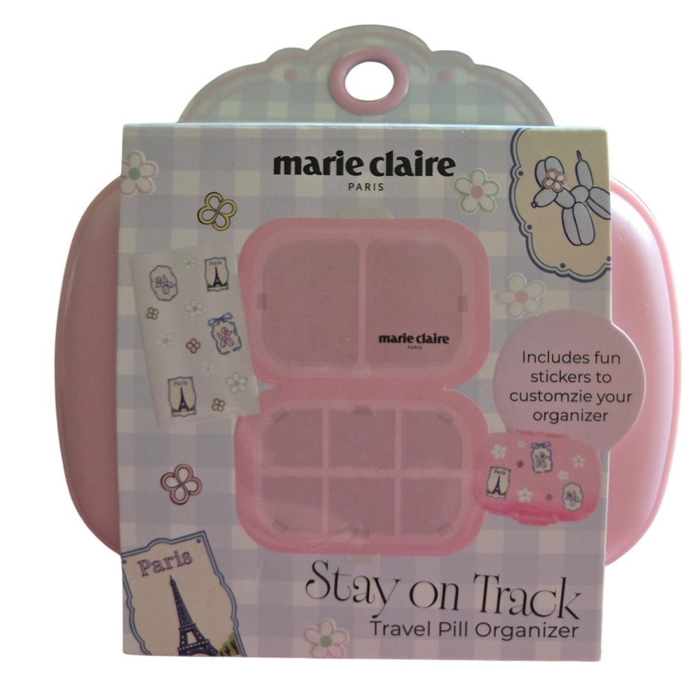 Marie Claire Pill Organizer Women OS Pink New Stay on Track Travel Case Stickers